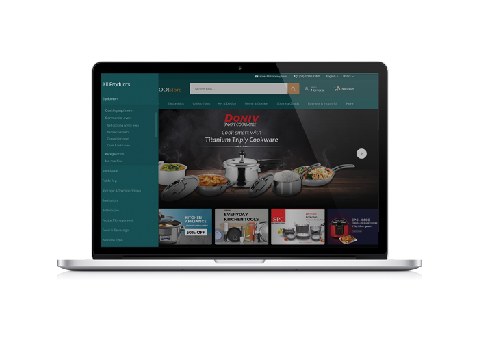 Al Morooj Store online shop for restaurant equipment shown on a laptop