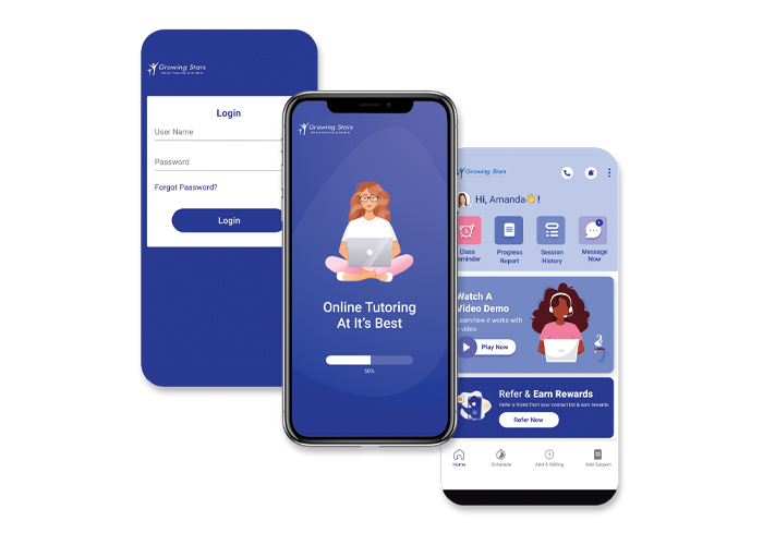 Growing Stars online tutoring app connecting parents, children and schools